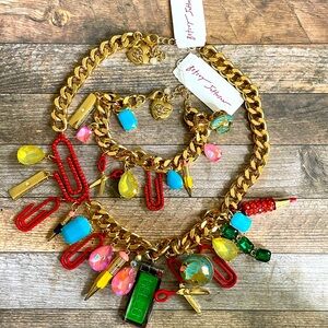 Betsey Johnson Back To School Charms Necklace & Bracelet